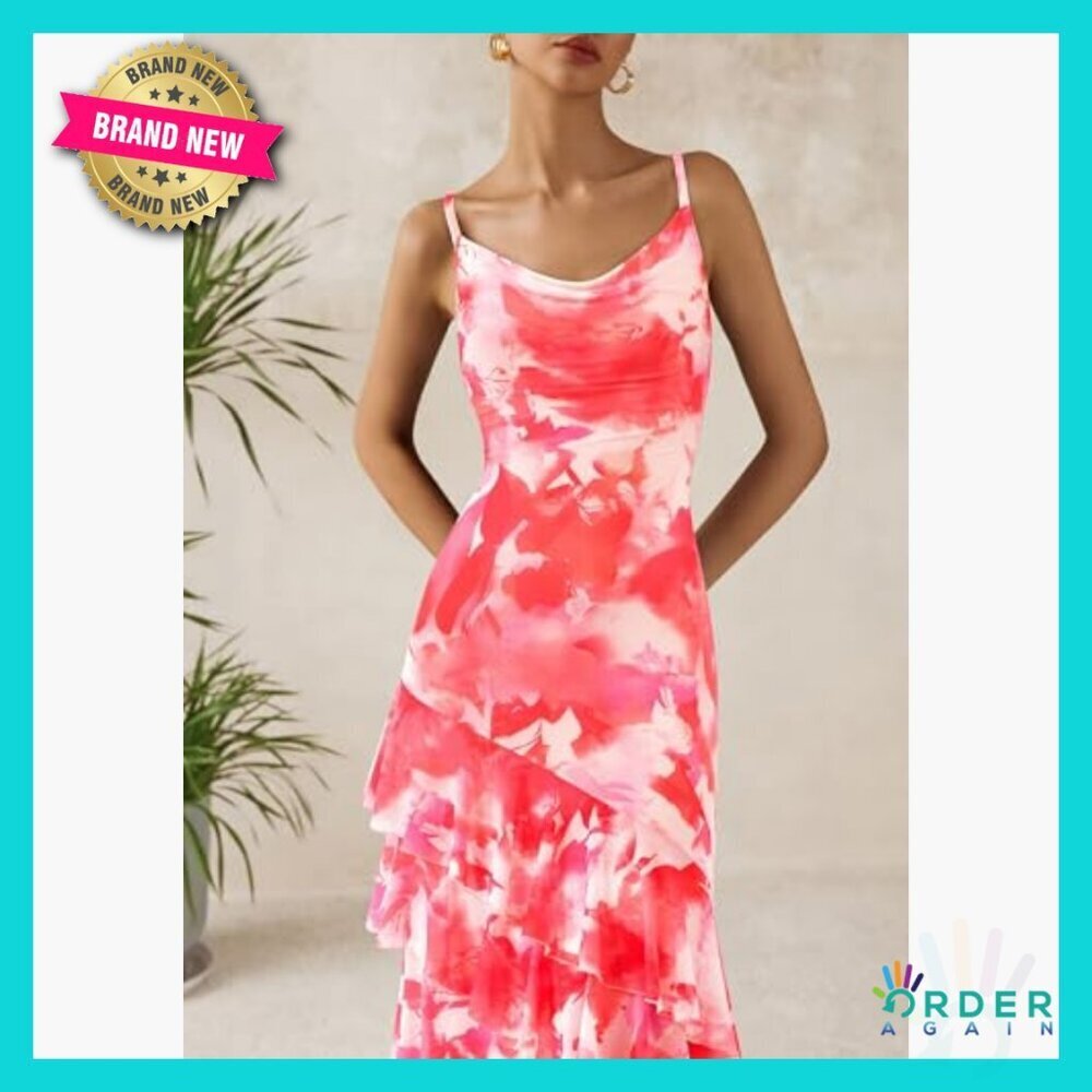 Floral Maxi Dress Tiered Spaghetti Strap Bodycon Beach Wedding Guest Elegant - Picture 5 of 7